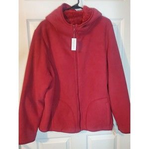 Laura Scott 1x Womans Plus Outerwear Sweater Full Zip Reversible Red Soft Warm